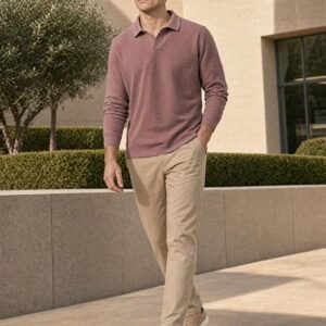 Nobero Popcorn Textured Full Sleeve Polo T-Shirt for Men | Pink